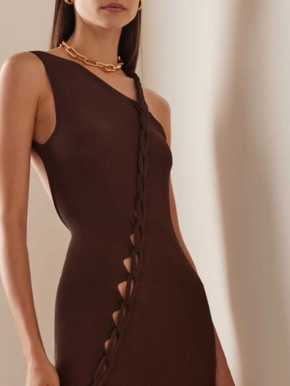Aya Muse Birch Asymmetric Maxi Dress in Brown Size XS - Picture 3 of 8